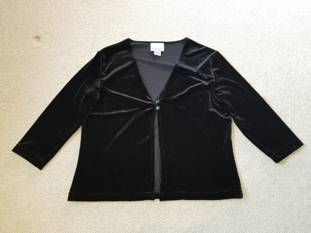 Womens Top-FASHION BUG-VINTAGE Y2K-black velvet v-neck whimsigoth cardigan-M